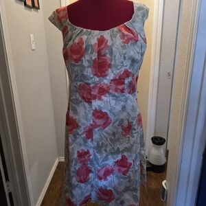 London Times Red and Green Floral Midi Dress